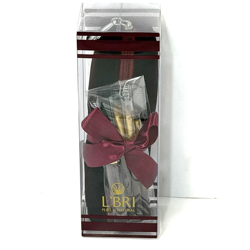 L'BRI 5 pc Eye Makeup Brush Set w/ Velvet Zip Travel Case Gift Birthday